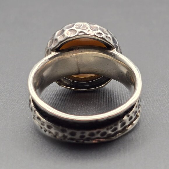 Sterling Silver Cultivated Mabe 14.8mm Pearl Ring Size 9.5 Textured Fidget 11g - Picture 3 of 11